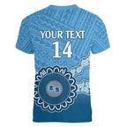 Custom NSW Blues Rugby Women V-Neck T-Shirt Aussie Aboriginal Mix Polynesian Pattern