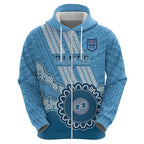 Custom NSW Blues Rugby Zip Hoodie Aussie Aboriginal Mix Polynesian Pattern
