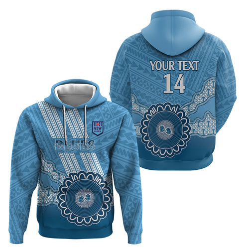Custom NSW Blues Rugby Zip Hoodie Aussie Aboriginal Mix Polynesian Pattern