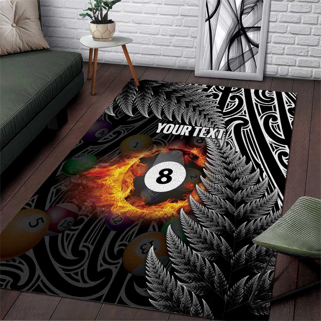 Personalised New Zealand Billiards Area Rug Maori Fern On Fire 8 Ball - Aussie Hoodie