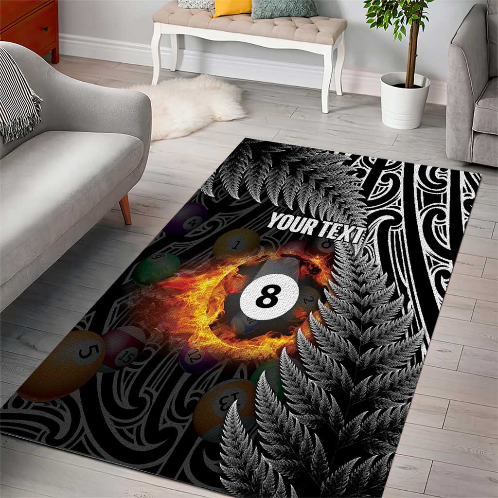 Personalised New Zealand Billiards Area Rug Maori Fern On Fire 8 Ball - Aussie Hoodie