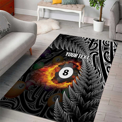Personalised New Zealand Billiards Area Rug Maori Fern On Fire 8 Ball - Aussie Hoodie