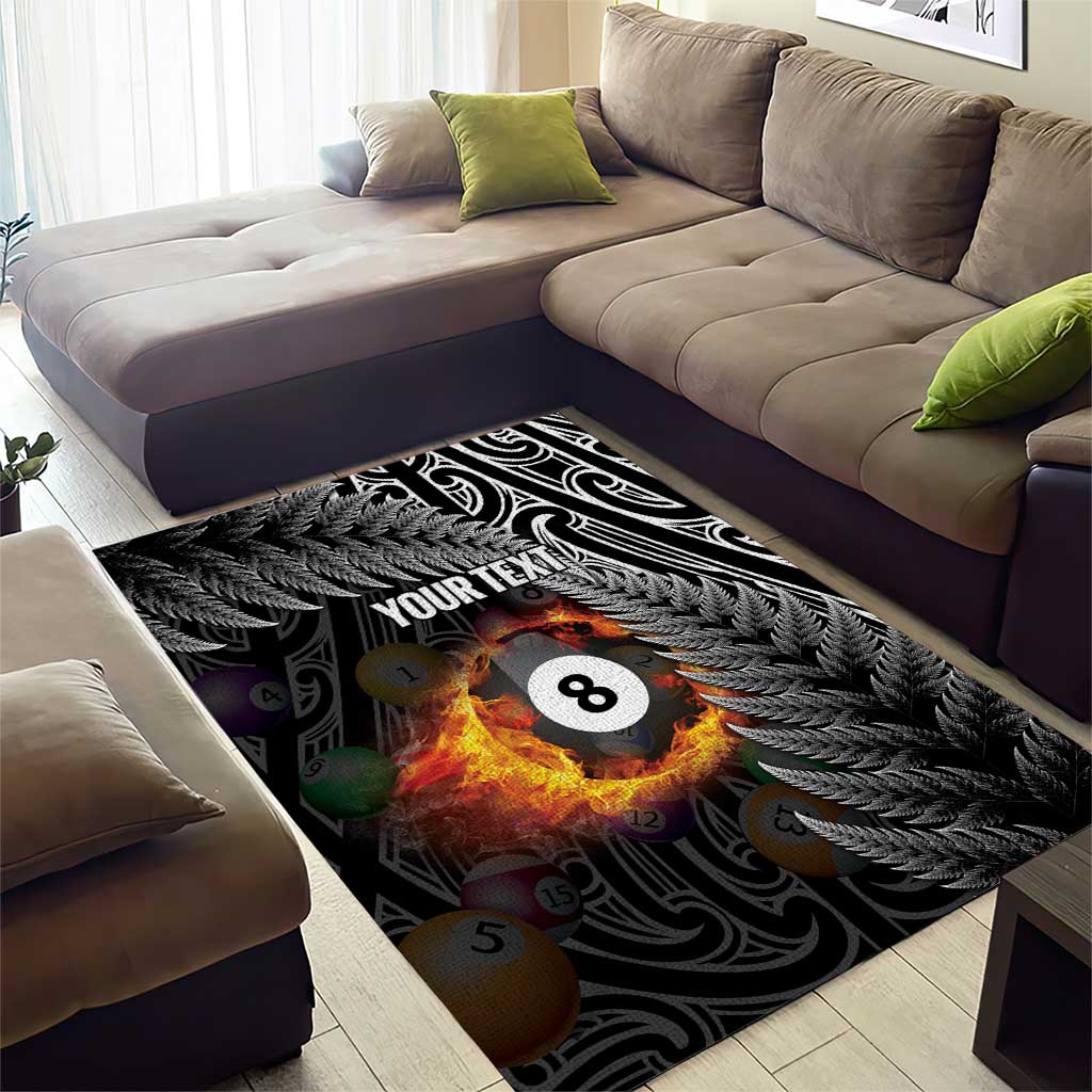 Personalised New Zealand Billiards Area Rug Maori Fern On Fire 8 Ball - Aussie Hoodie