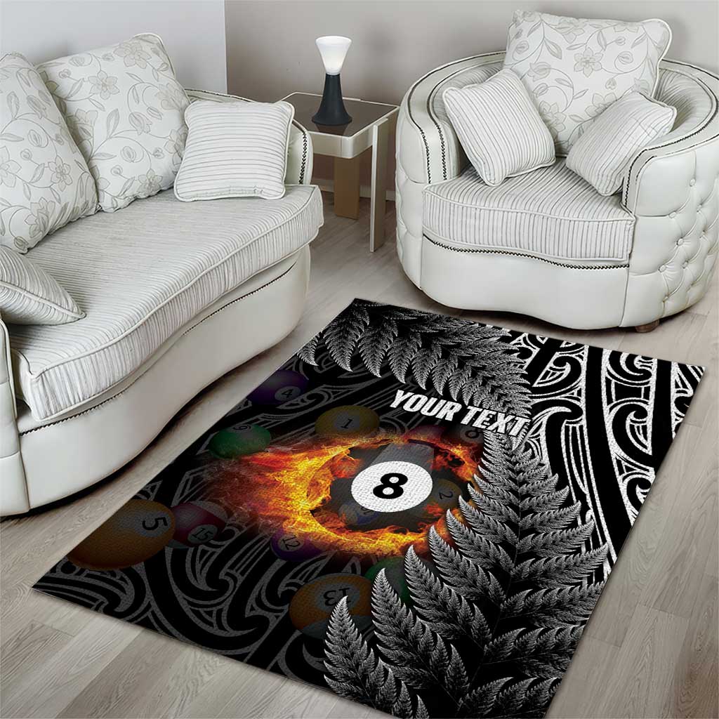 Personalised New Zealand Billiards Area Rug Maori Fern On Fire 8 Ball - Aussie Hoodie