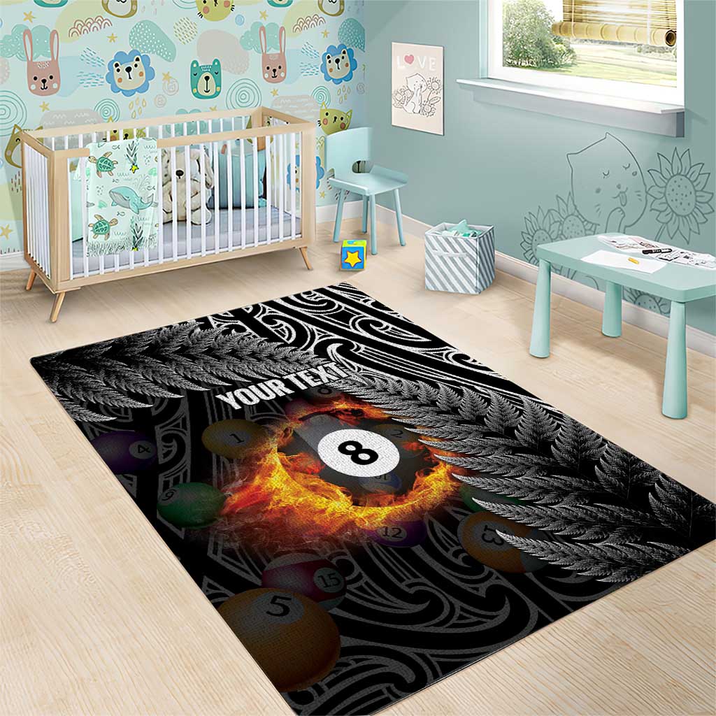 Personalised New Zealand Billiards Area Rug Maori Fern On Fire 8 Ball - Aussie Hoodie