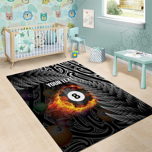 Personalised New Zealand Billiards Area Rug Maori Fern On Fire 8 Ball - Aussie Hoodie