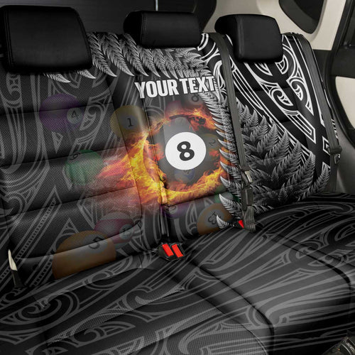 Personalised New Zealand Billiards Back Car Seat Cover Maori Fern On Fire 8 Ball - Aussie Hoodie