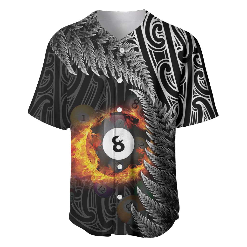 Personalised New Zealand Billiards Baseball Jersey Maori Fern On Fire 8 Ball - Aussie Hoodie