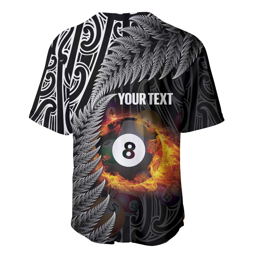 Personalised New Zealand Billiards Baseball Jersey Maori Fern On Fire 8 Ball - Aussie Hoodie