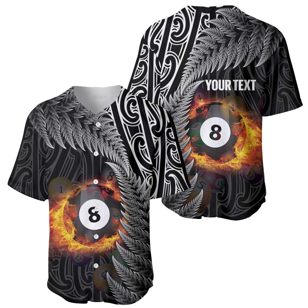 Personalised New Zealand Billiards Baseball Jersey Maori Fern On Fire 8 Ball - Aussie Hoodie