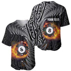 Personalised New Zealand Billiards Baseball Jersey Maori Fern On Fire 8 Ball - Aussie Hoodie