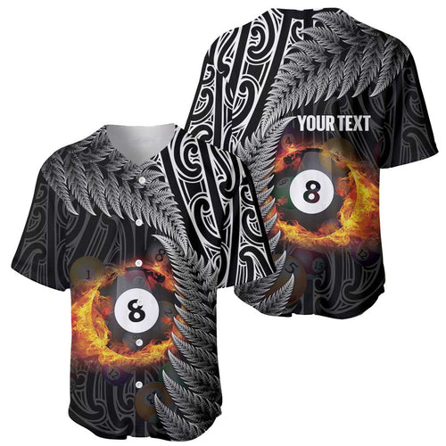 Personalised New Zealand Billiards Baseball Jersey Maori Fern On Fire 8 Ball - Aussie Hoodie