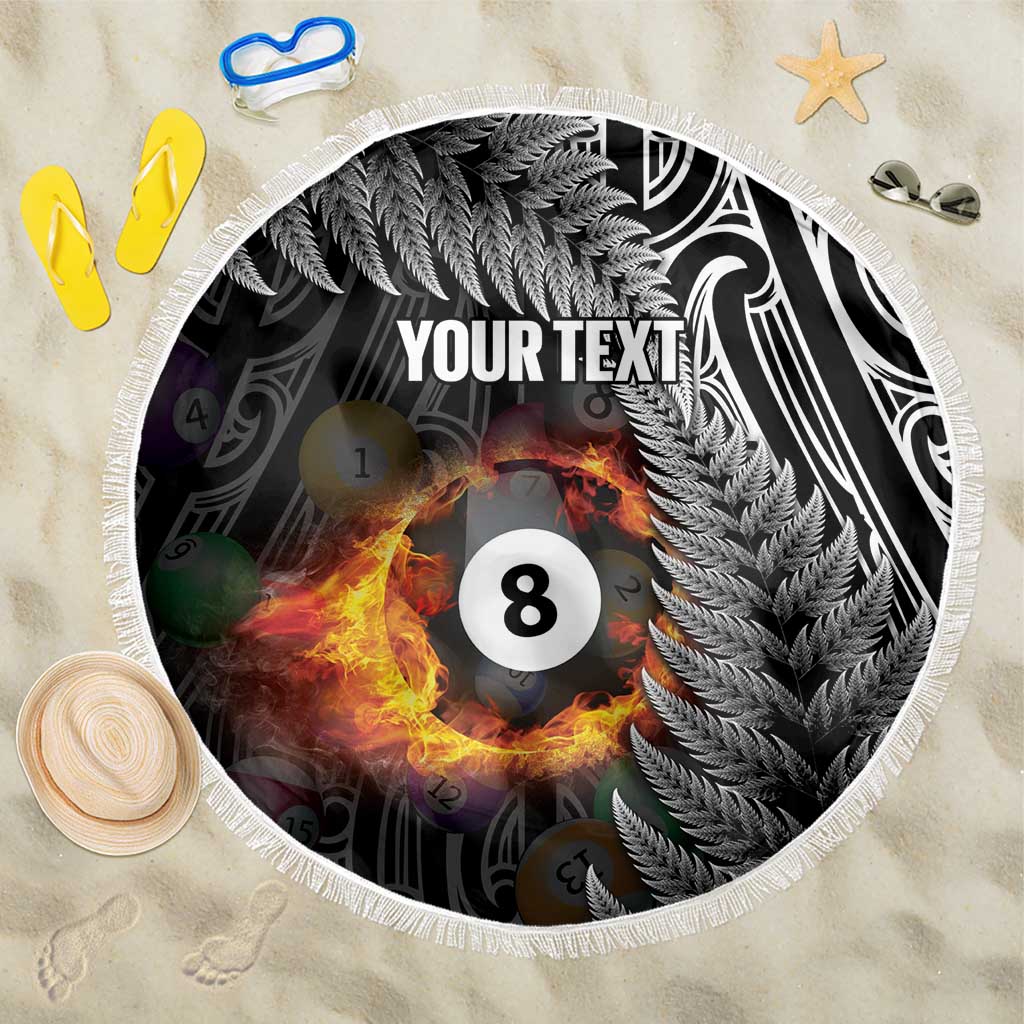 Personalised New Zealand Billiards Beach Blanket Maori Fern On Fire 8 Ball - Aussie Hoodie