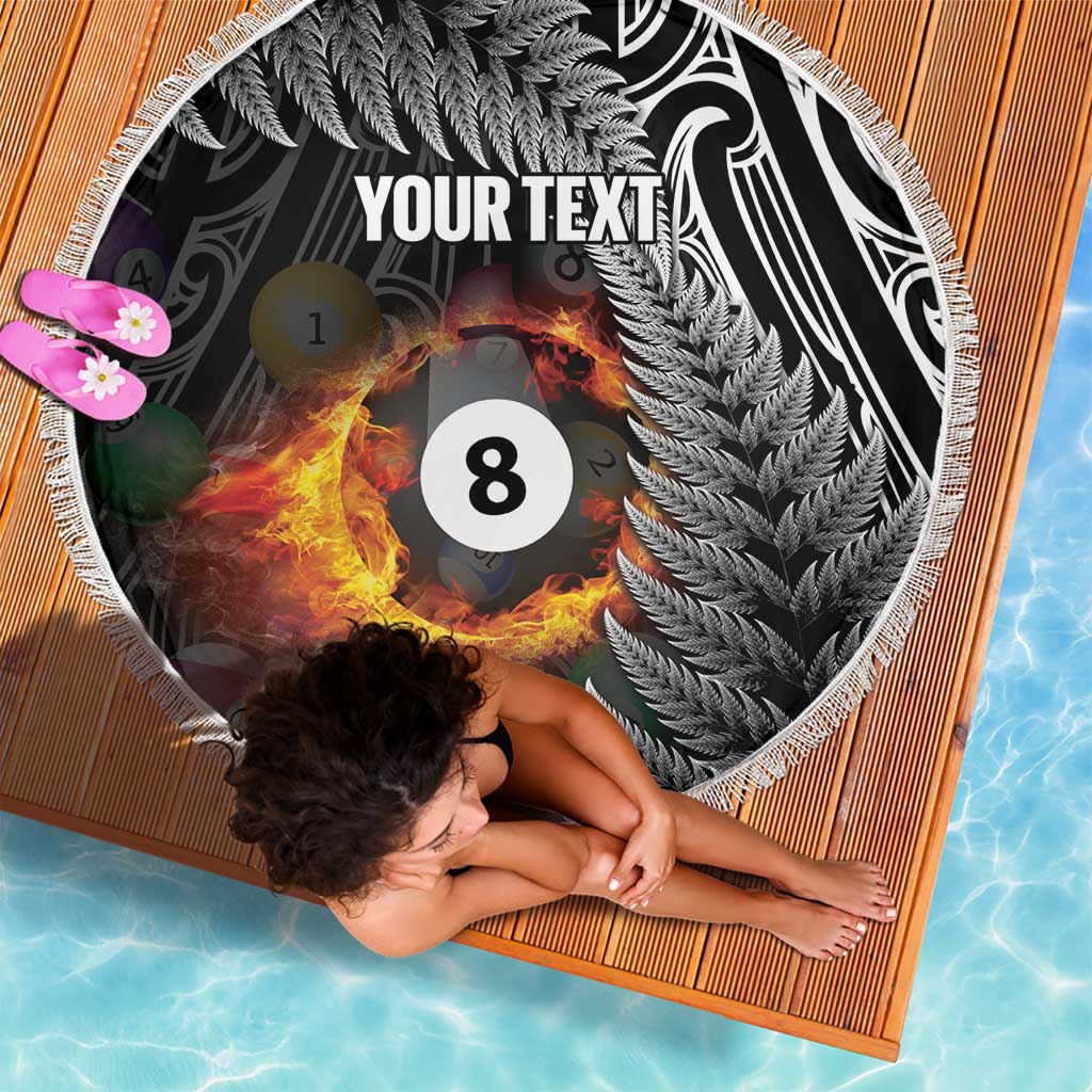 Personalised New Zealand Billiards Beach Blanket Maori Fern On Fire 8 Ball - Aussie Hoodie