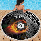 Personalised New Zealand Billiards Beach Blanket Maori Fern On Fire 8 Ball - Aussie Hoodie