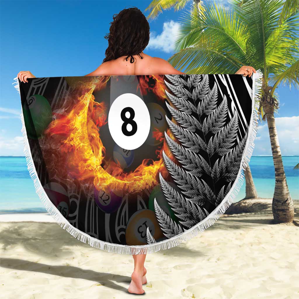 Personalised New Zealand Billiards Beach Blanket Maori Fern On Fire 8 Ball - Aussie Hoodie