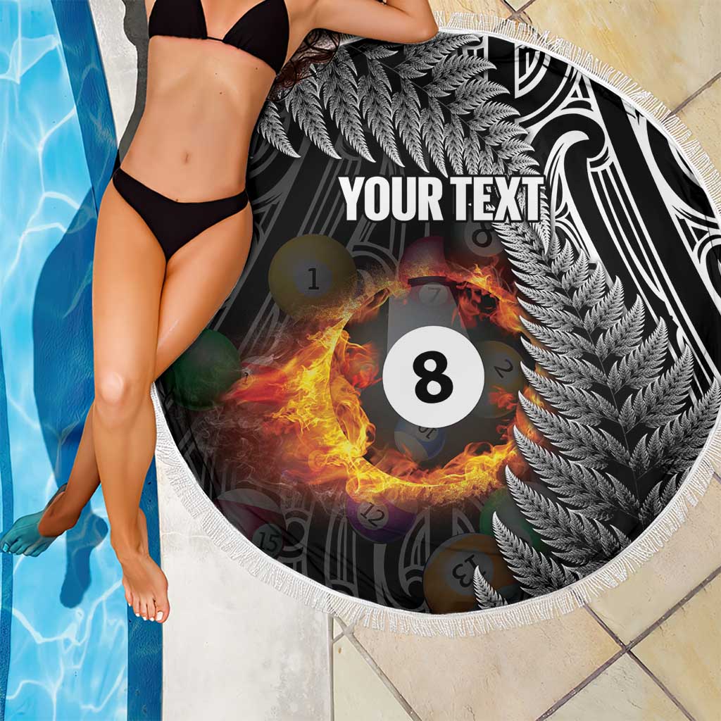 Personalised New Zealand Billiards Beach Blanket Maori Fern On Fire 8 Ball - Aussie Hoodie