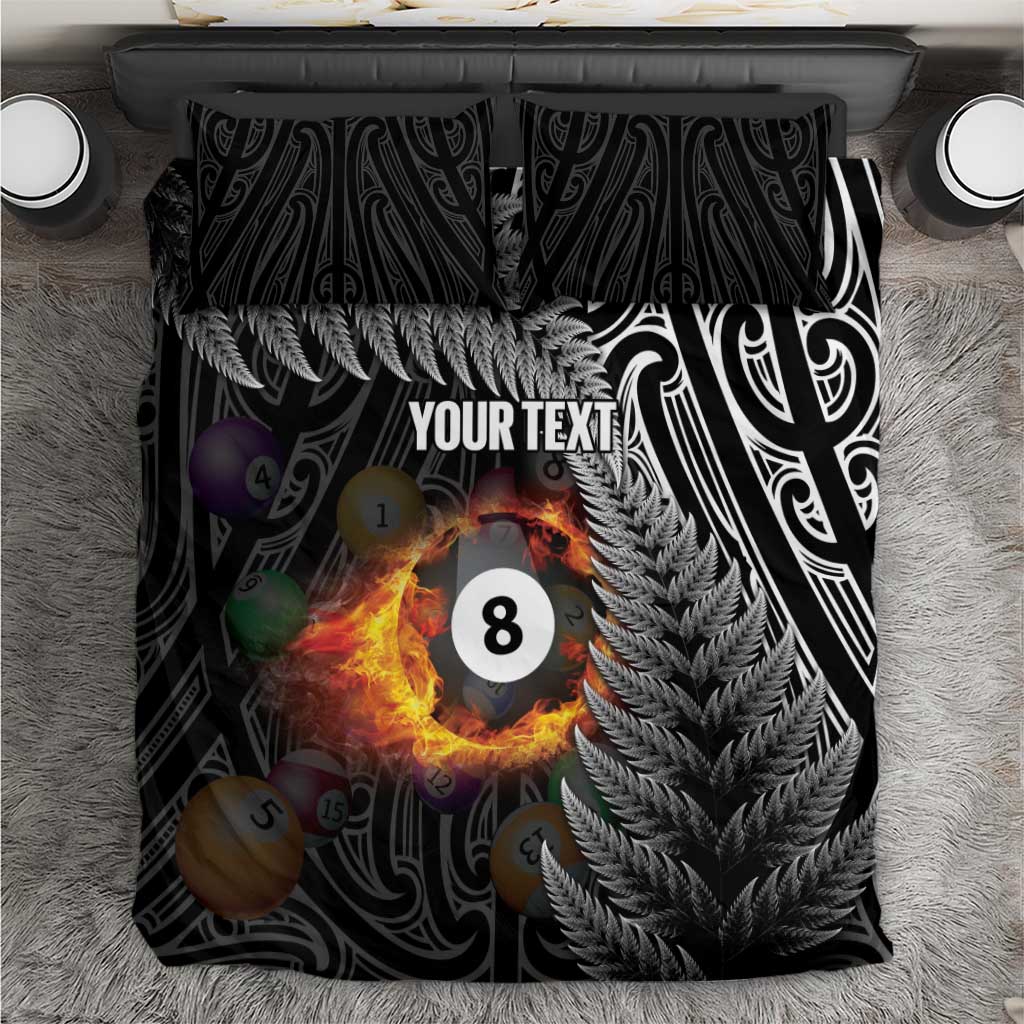 Personalised New Zealand Billiards Bedding Set Maori Fern On Fire 8 Ball - Aussie Hoodie