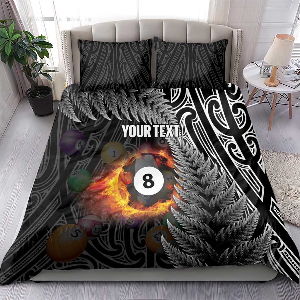 Personalised New Zealand Billiards Bedding Set Maori Fern On Fire 8 Ball - Aussie Hoodie