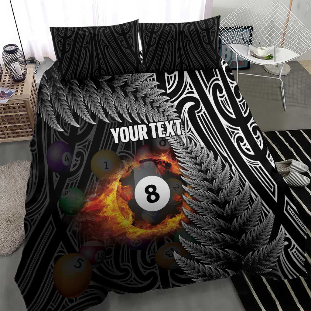 Personalised New Zealand Billiards Bedding Set Maori Fern On Fire 8 Ball - Aussie Hoodie