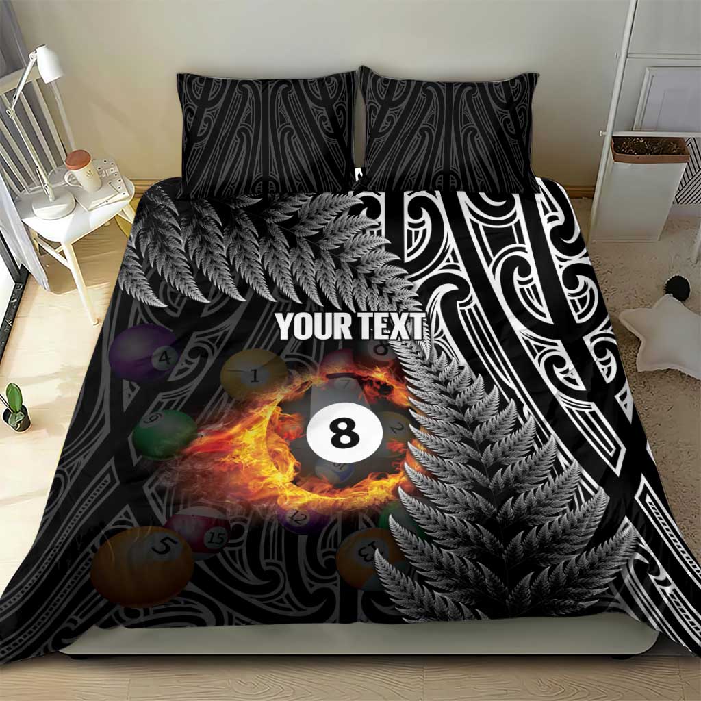 Personalised New Zealand Billiards Bedding Set Maori Fern On Fire 8 Ball - Aussie Hoodie