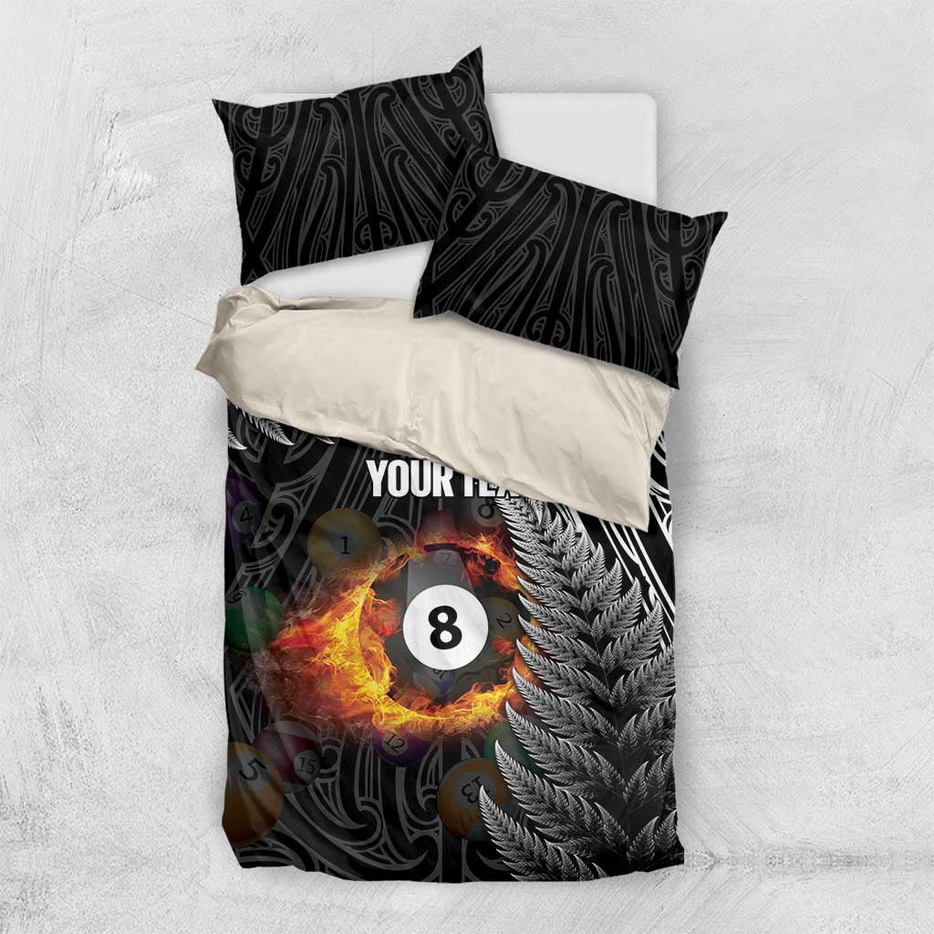 Personalised New Zealand Billiards Bedding Set Maori Fern On Fire 8 Ball - Aussie Hoodie