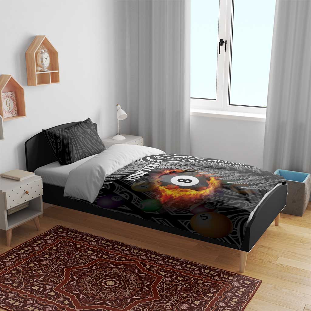 Personalised New Zealand Billiards Bedding Set Maori Fern On Fire 8 Ball - Aussie Hoodie