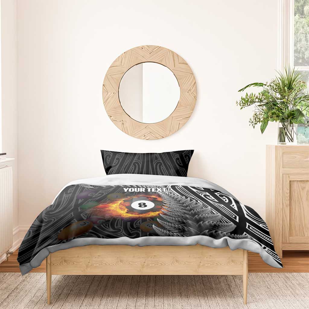 Personalised New Zealand Billiards Bedding Set Maori Fern On Fire 8 Ball - Aussie Hoodie