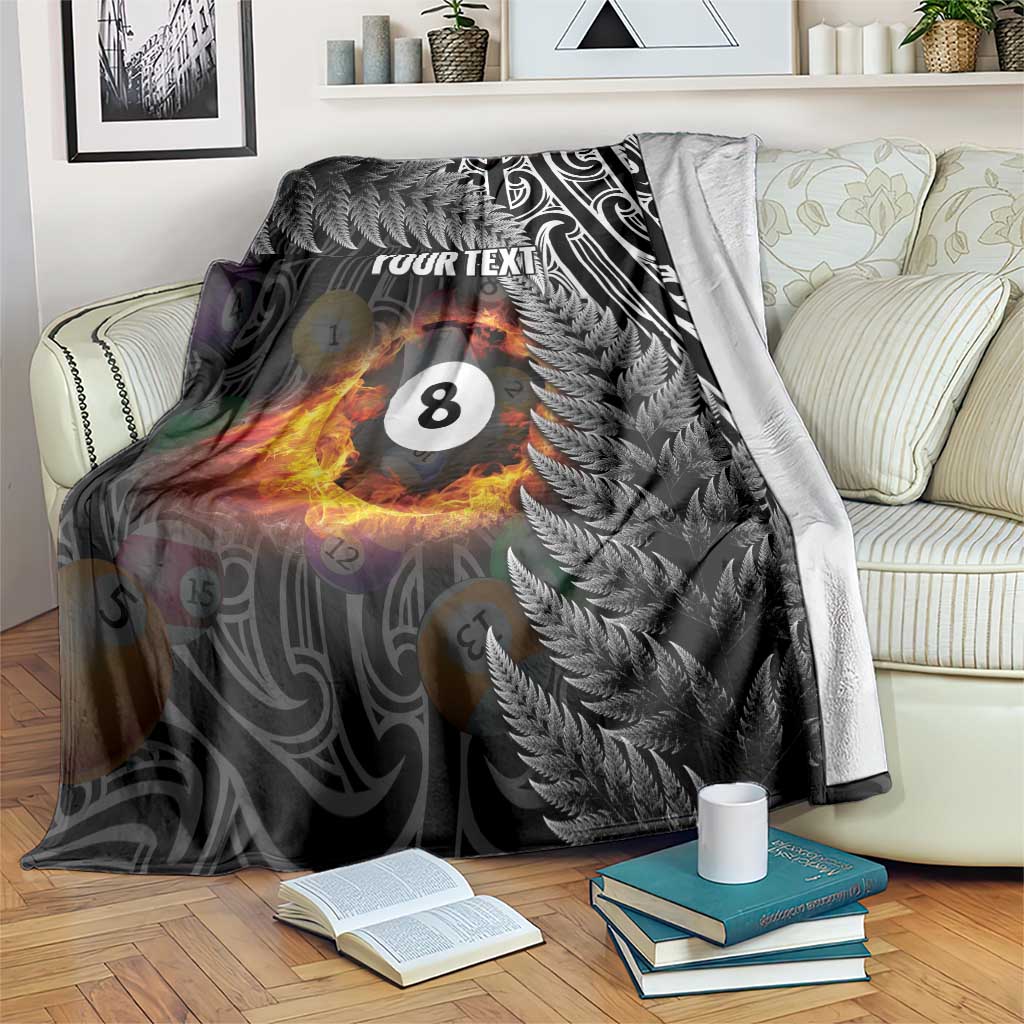 Personalised New Zealand Billiards Blanket Maori Fern On Fire 8 Ball - Aussie Hoodie