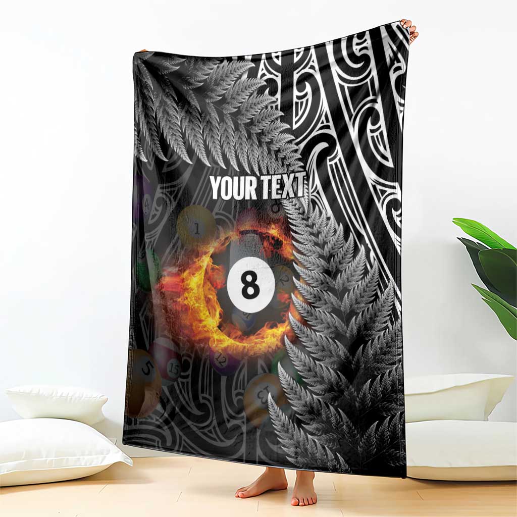 Personalised New Zealand Billiards Blanket Maori Fern On Fire 8 Ball - Aussie Hoodie