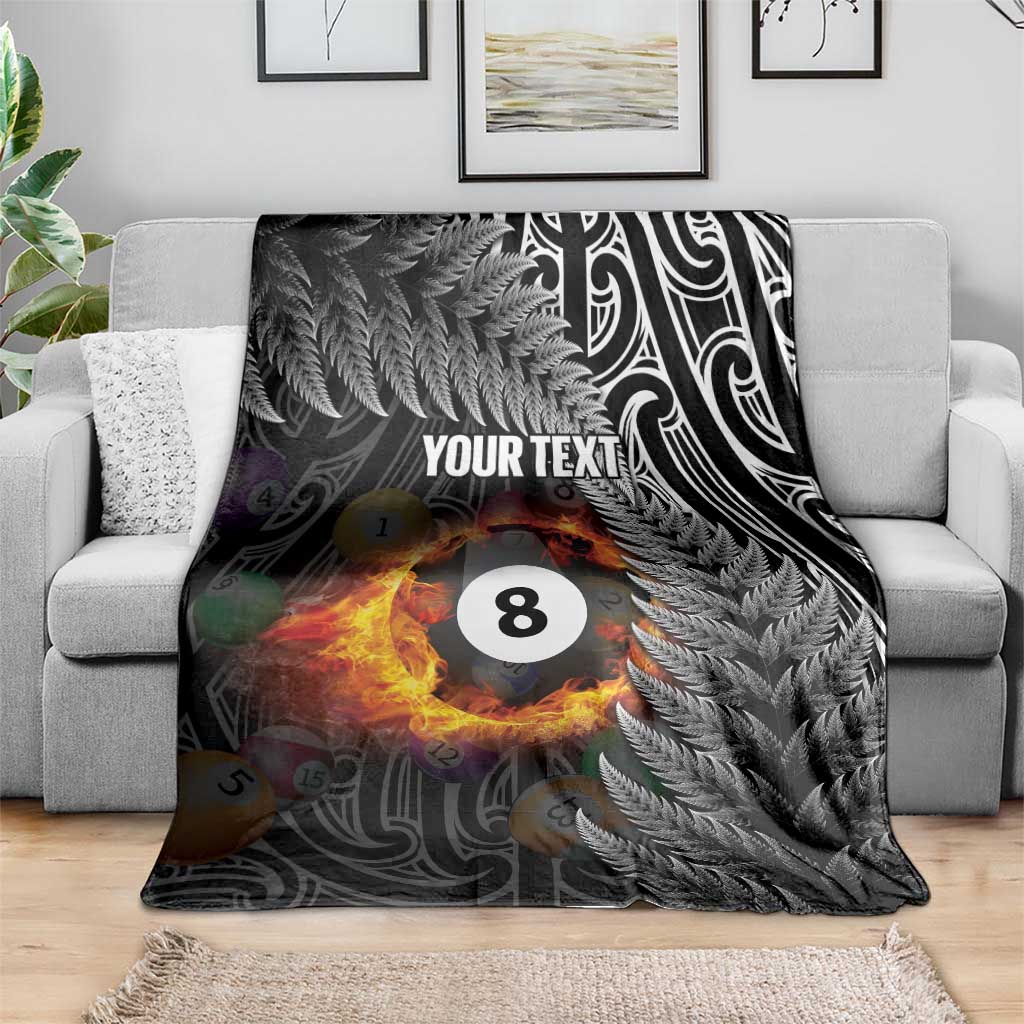 Personalised New Zealand Billiards Blanket Maori Fern On Fire 8 Ball - Aussie Hoodie