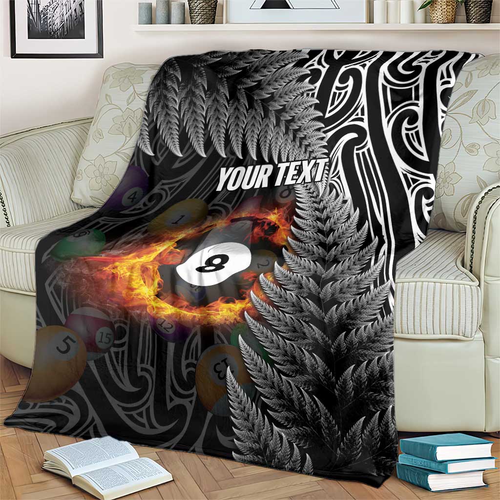 Personalised New Zealand Billiards Blanket Maori Fern On Fire 8 Ball - Aussie Hoodie