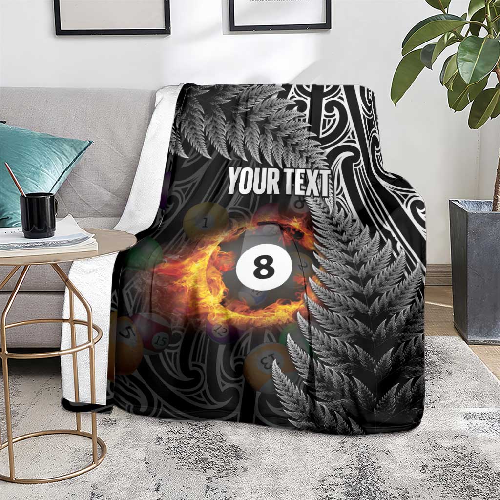 Personalised New Zealand Billiards Blanket Maori Fern On Fire 8 Ball - Aussie Hoodie