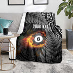 Personalised New Zealand Billiards Blanket Maori Fern On Fire 8 Ball - Aussie Hoodie