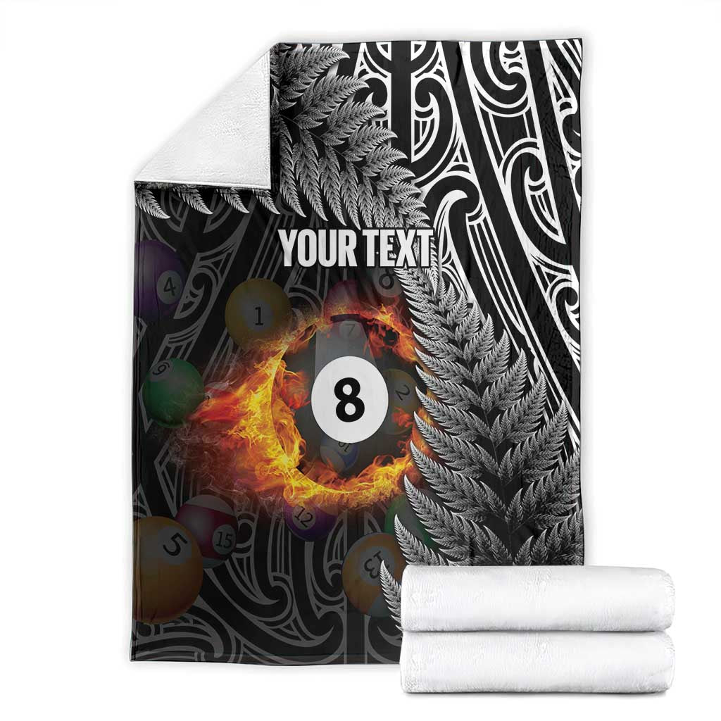 Personalised New Zealand Billiards Blanket Maori Fern On Fire 8 Ball - Aussie Hoodie