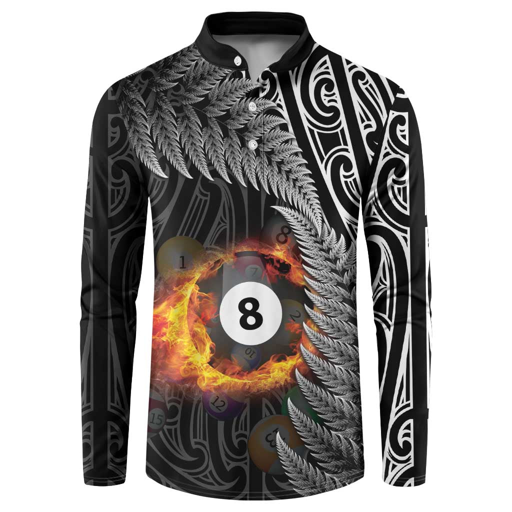 Personalised New Zealand Billiards Button Sweatshirt Maori Fern On Fire 8 Ball - Aussie Hoodie
