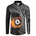 Personalised New Zealand Billiards Button Sweatshirt Maori Fern On Fire 8 Ball - Aussie Hoodie