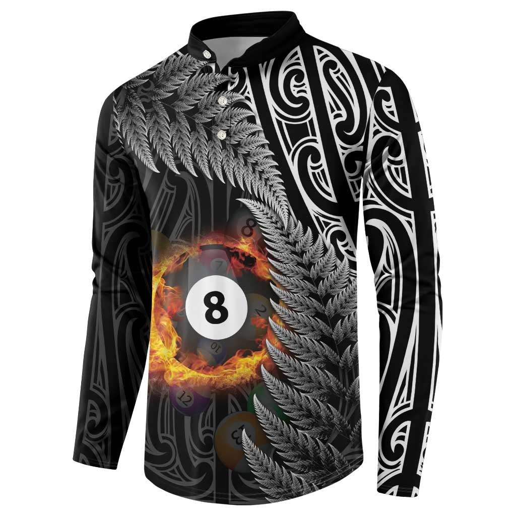 Personalised New Zealand Billiards Button Sweatshirt Maori Fern On Fire 8 Ball - Aussie Hoodie