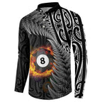 Personalised New Zealand Billiards Button Sweatshirt Maori Fern On Fire 8 Ball - Aussie Hoodie