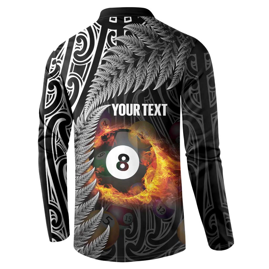 Personalised New Zealand Billiards Button Sweatshirt Maori Fern On Fire 8 Ball - Aussie Hoodie