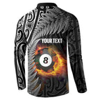 Personalised New Zealand Billiards Button Sweatshirt Maori Fern On Fire 8 Ball - Aussie Hoodie