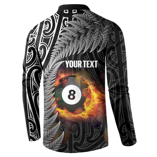 Personalised New Zealand Billiards Button Sweatshirt Maori Fern On Fire 8 Ball - Aussie Hoodie