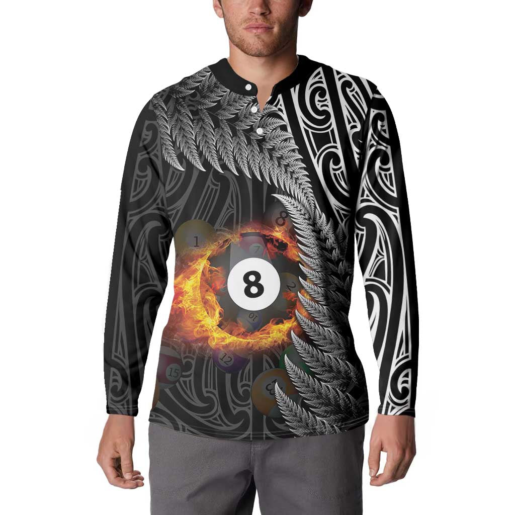 Personalised New Zealand Billiards Button Sweatshirt Maori Fern On Fire 8 Ball - Aussie Hoodie
