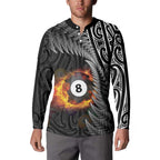 Personalised New Zealand Billiards Button Sweatshirt Maori Fern On Fire 8 Ball - Aussie Hoodie