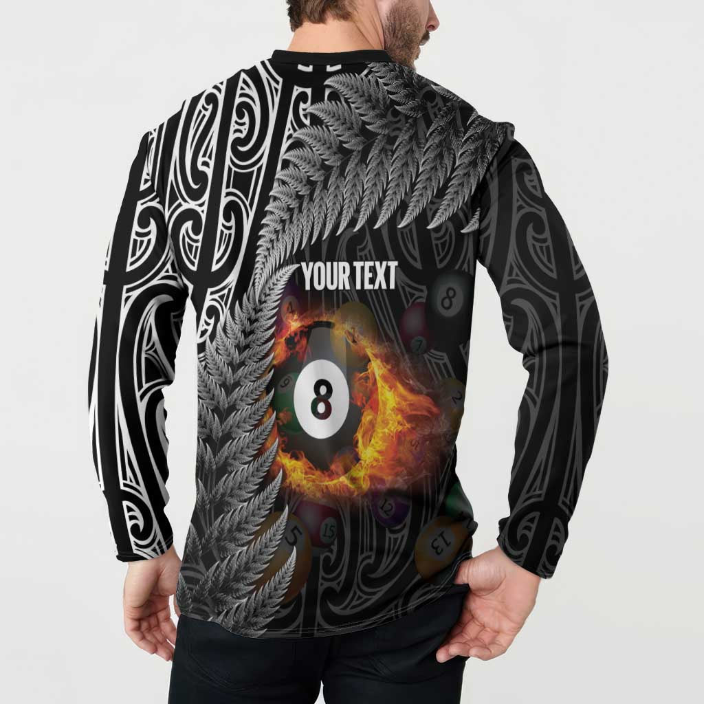 Personalised New Zealand Billiards Button Sweatshirt Maori Fern On Fire 8 Ball - Aussie Hoodie