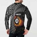 Personalised New Zealand Billiards Button Sweatshirt Maori Fern On Fire 8 Ball - Aussie Hoodie