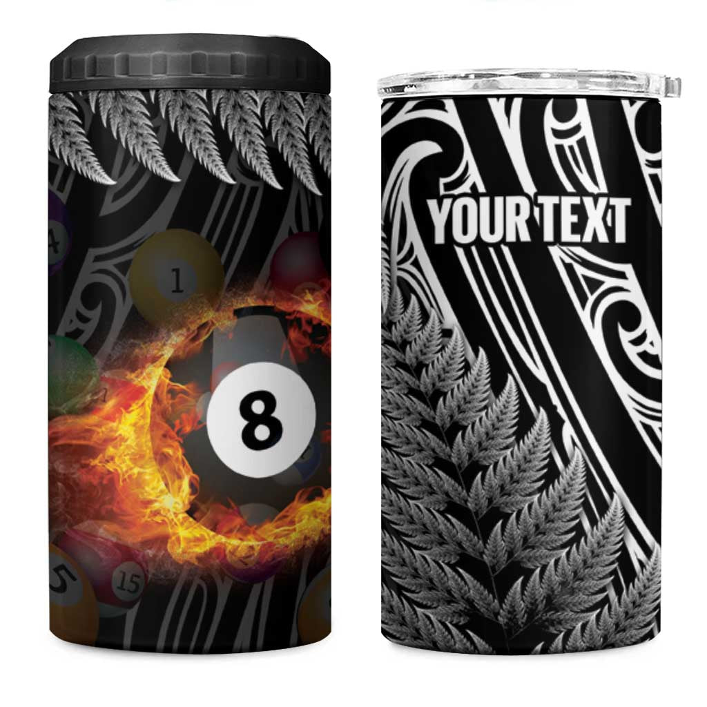 Personalised New Zealand Billiards 4 in 1 Can Cooler Tumbler Maori Fern On Fire 8 Ball - Aussie Hoodie