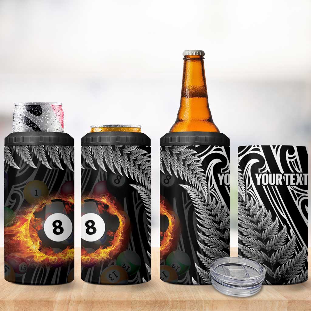 Personalised New Zealand Billiards 4 in 1 Can Cooler Tumbler Maori Fern On Fire 8 Ball - Aussie Hoodie