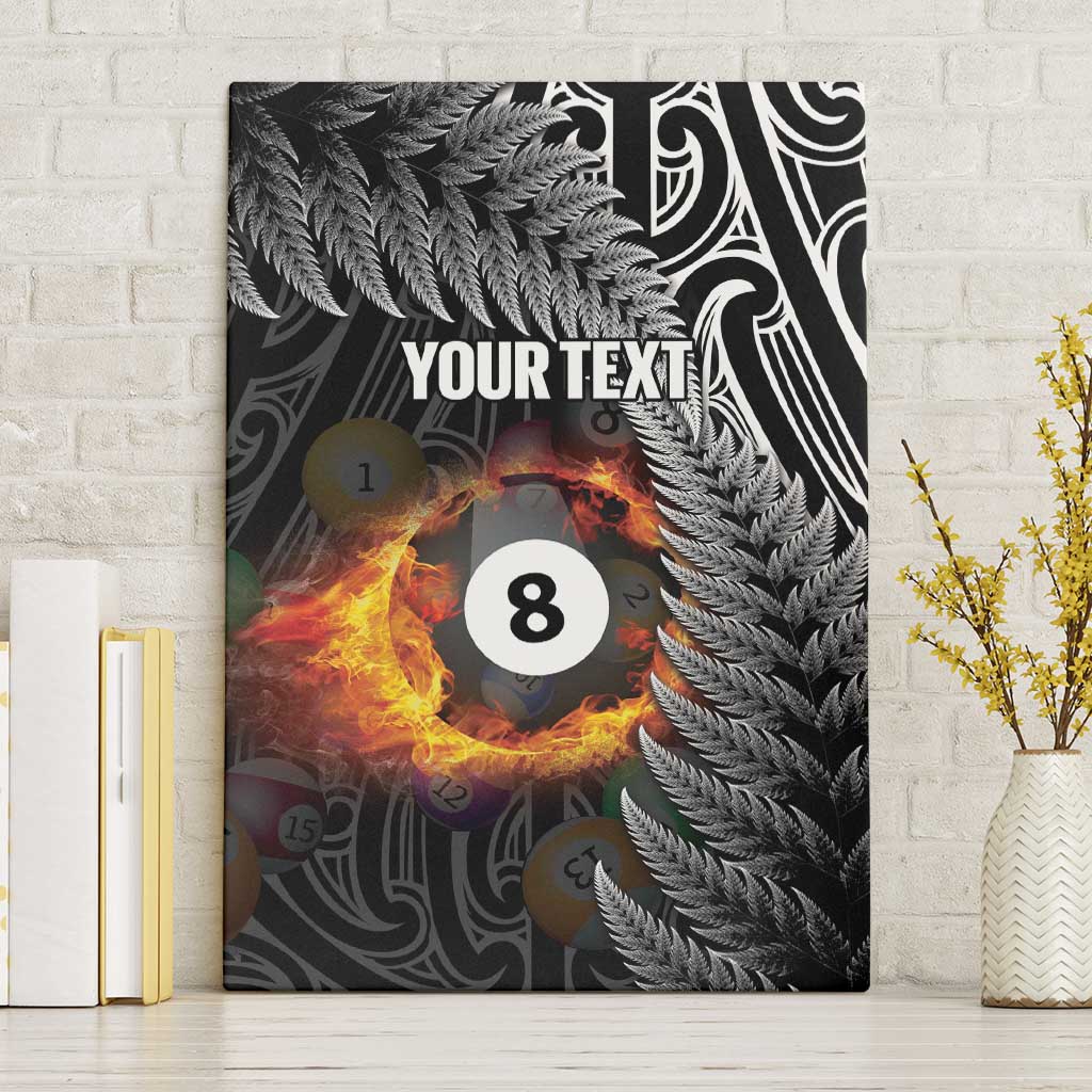 Personalised New Zealand Billiards Canvas Wall Art Maori Fern On Fire 8 Ball - Aussie Hoodie