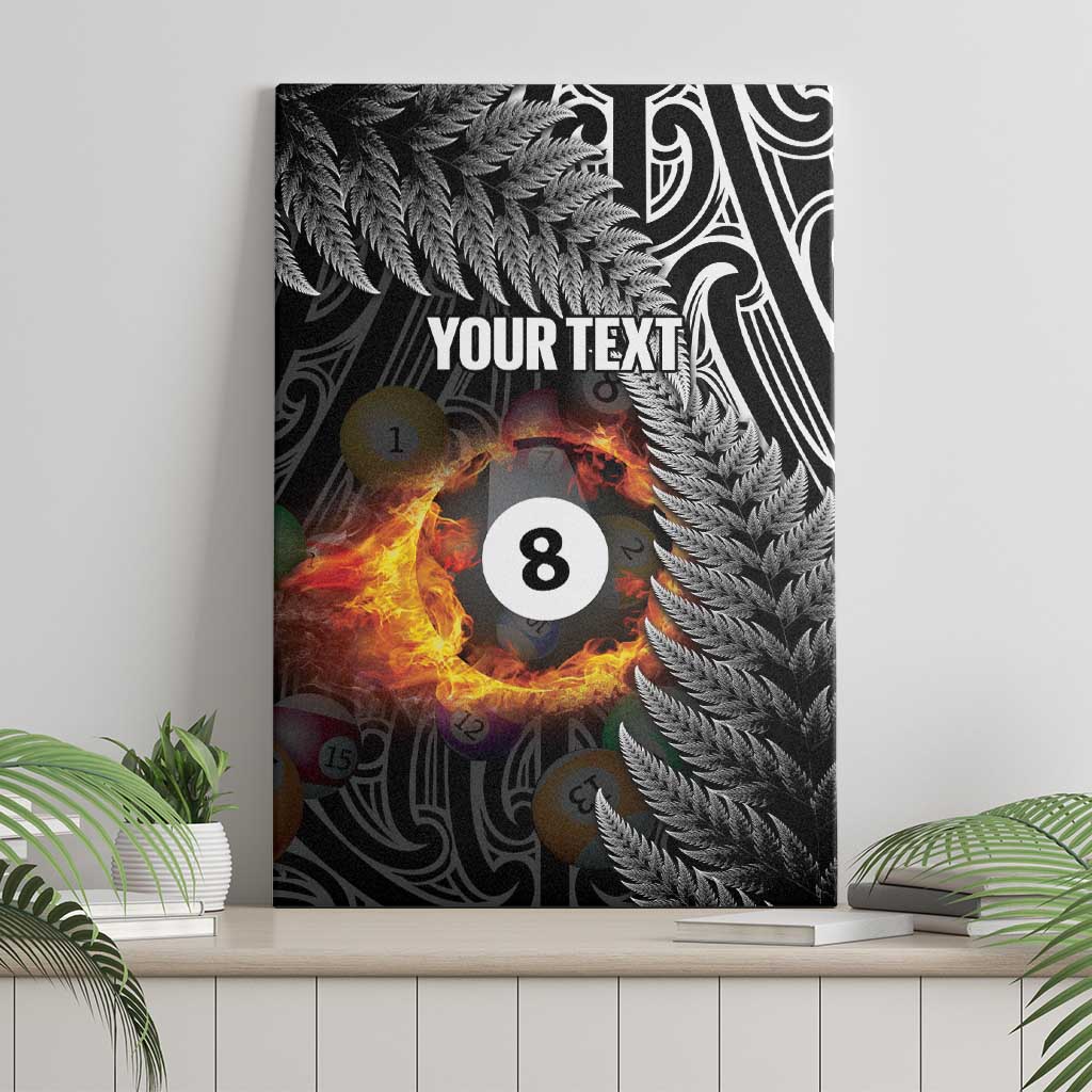 Personalised New Zealand Billiards Canvas Wall Art Maori Fern On Fire 8 Ball - Aussie Hoodie